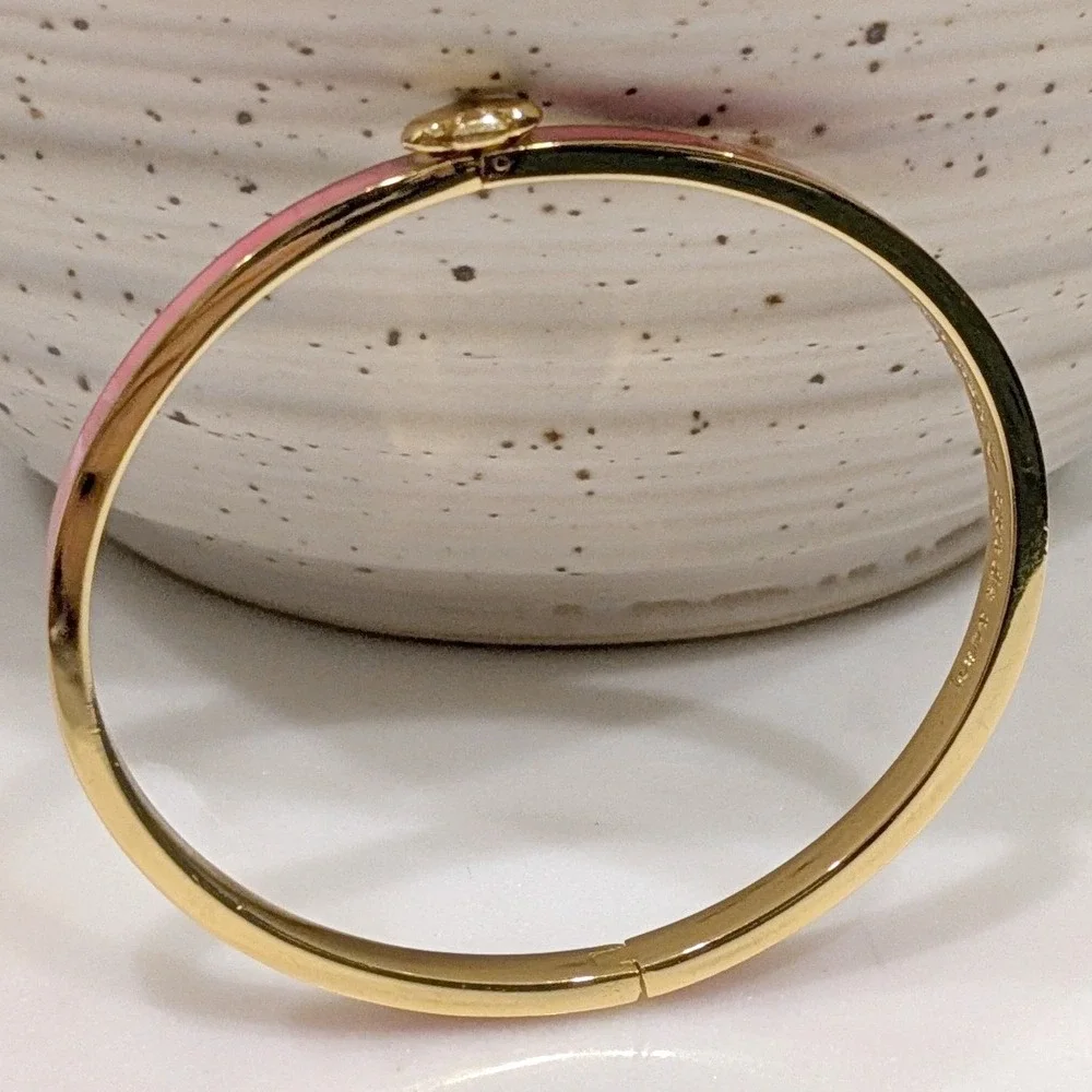Kate Spade Heritage Spade Bangle Bracelet Women OS Pink Gold Enamel Hinged Clasp